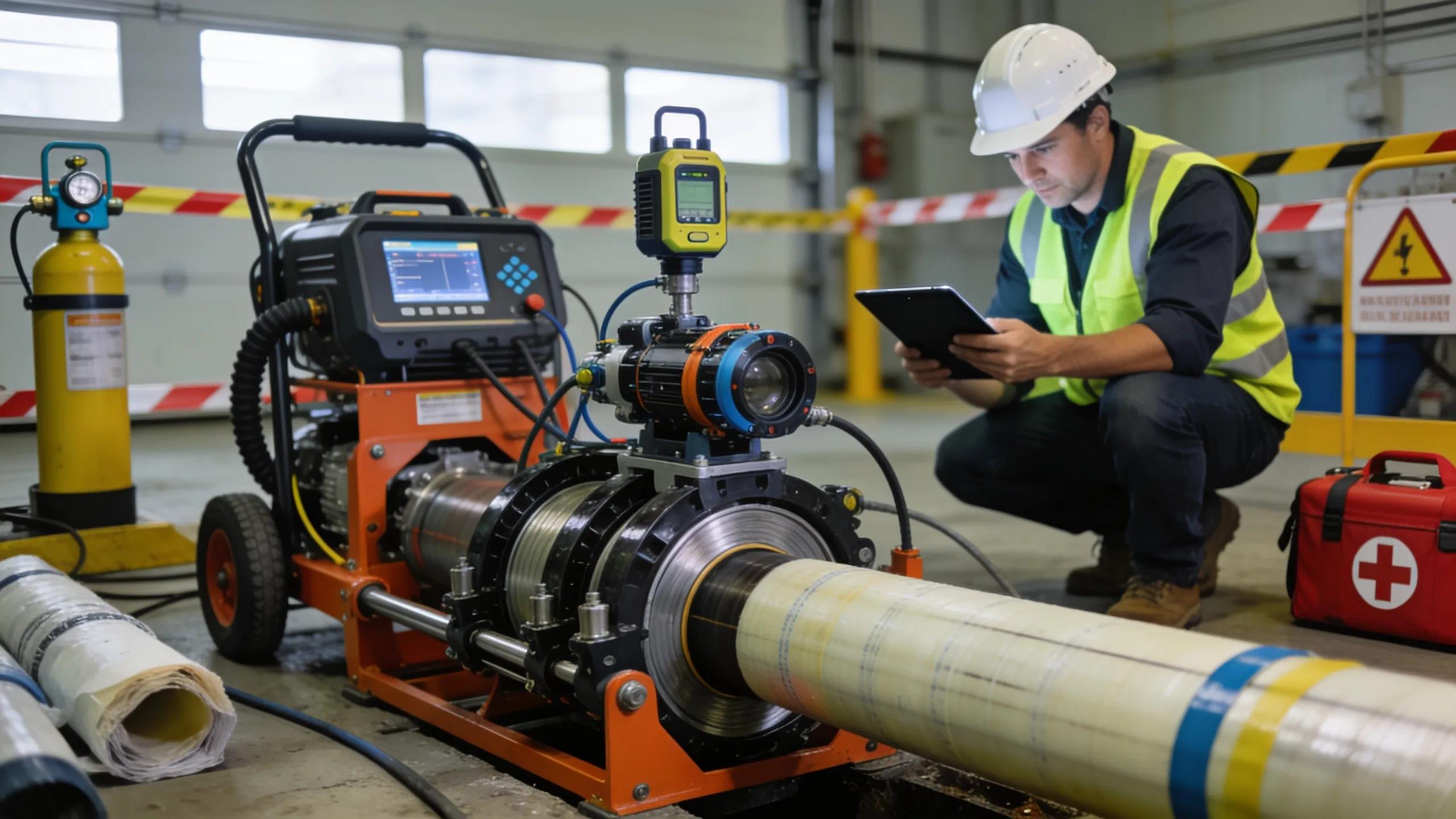 Close-up of trenchless sewer repair equipment being utilized for efficient service.